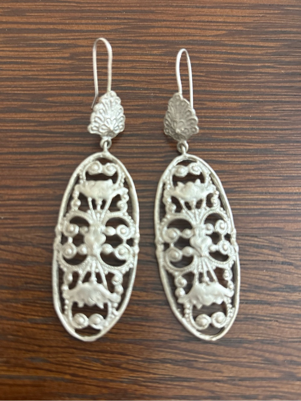 Virgins Saints & Angels Silver Filigree Oval Drop Earrings